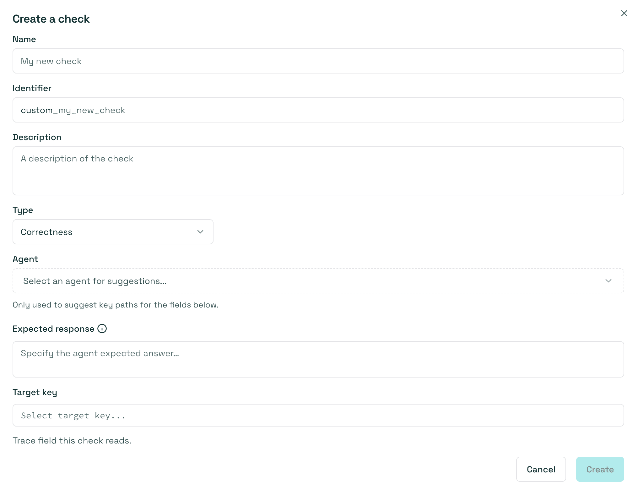 Custom check setup with name, identifier, and type selection