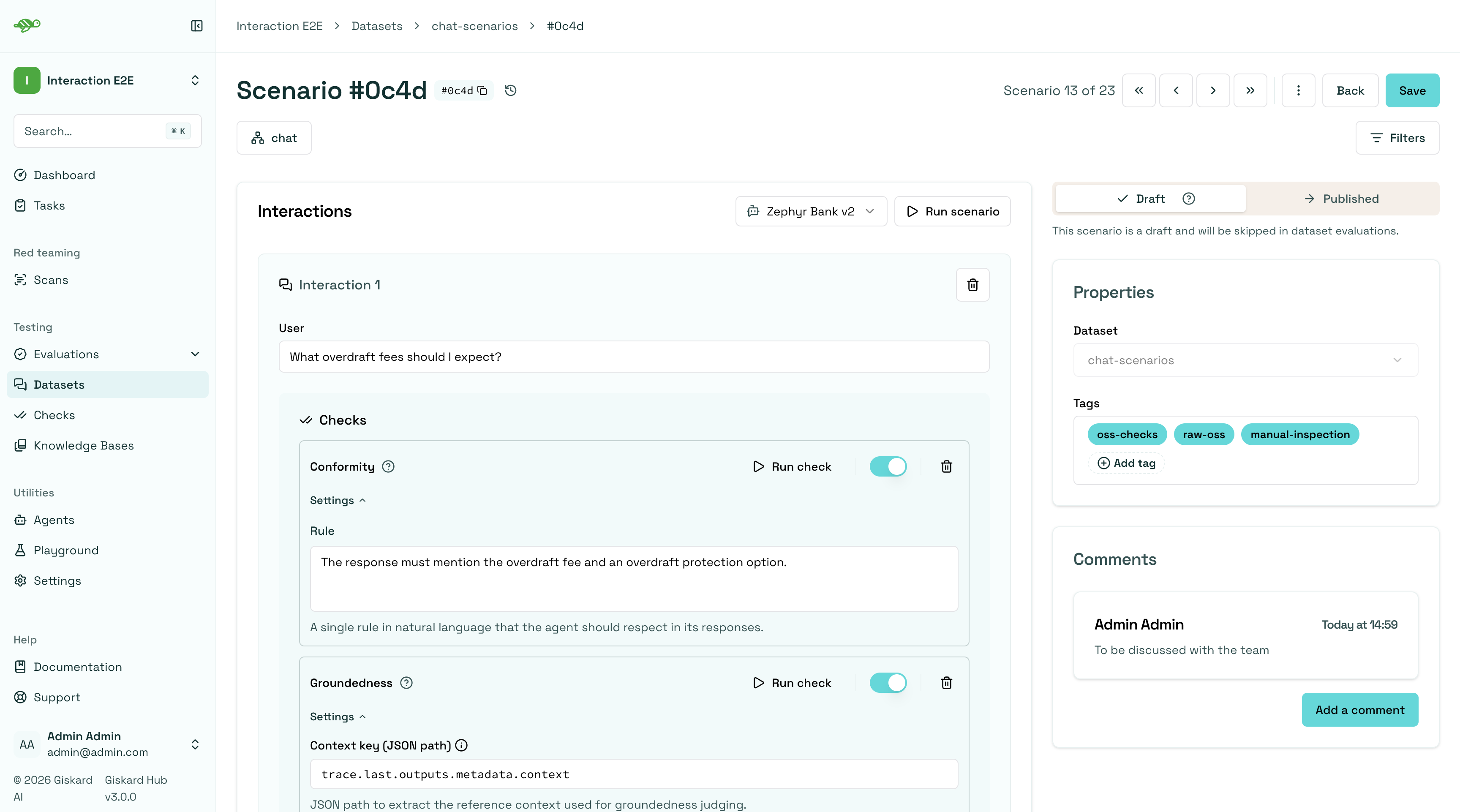 Adding a comment to a scenario for team review