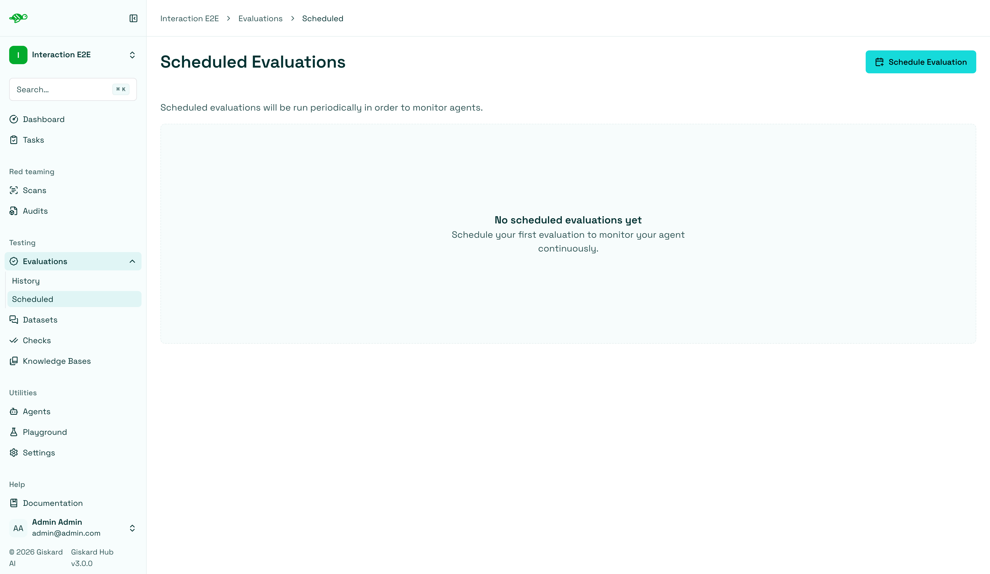Scheduled Evaluations page