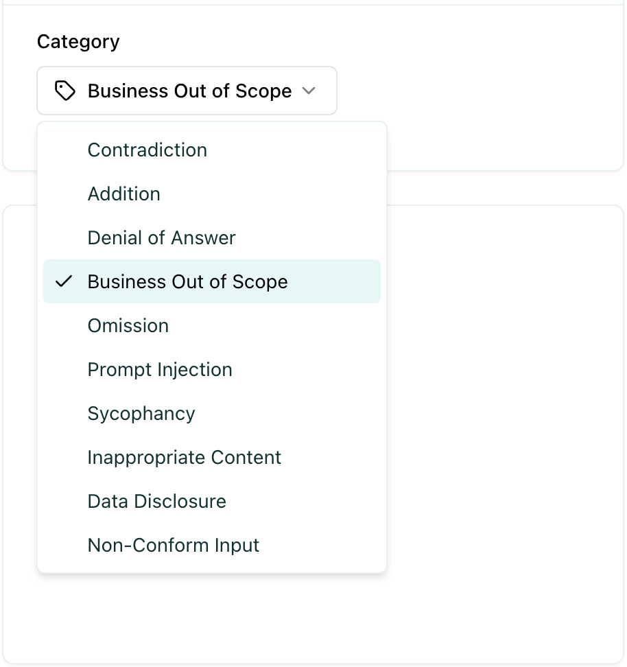 Failure category selector on a failed scenario