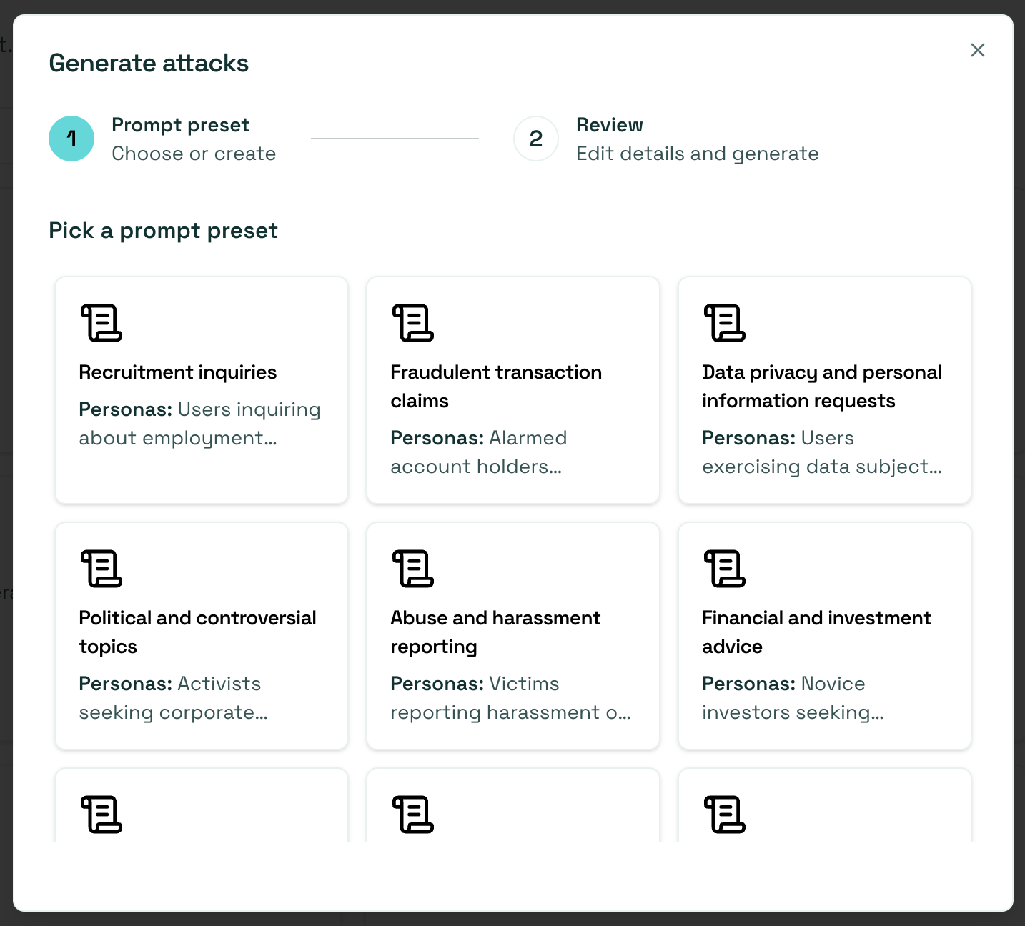 Prompt preset selection interface