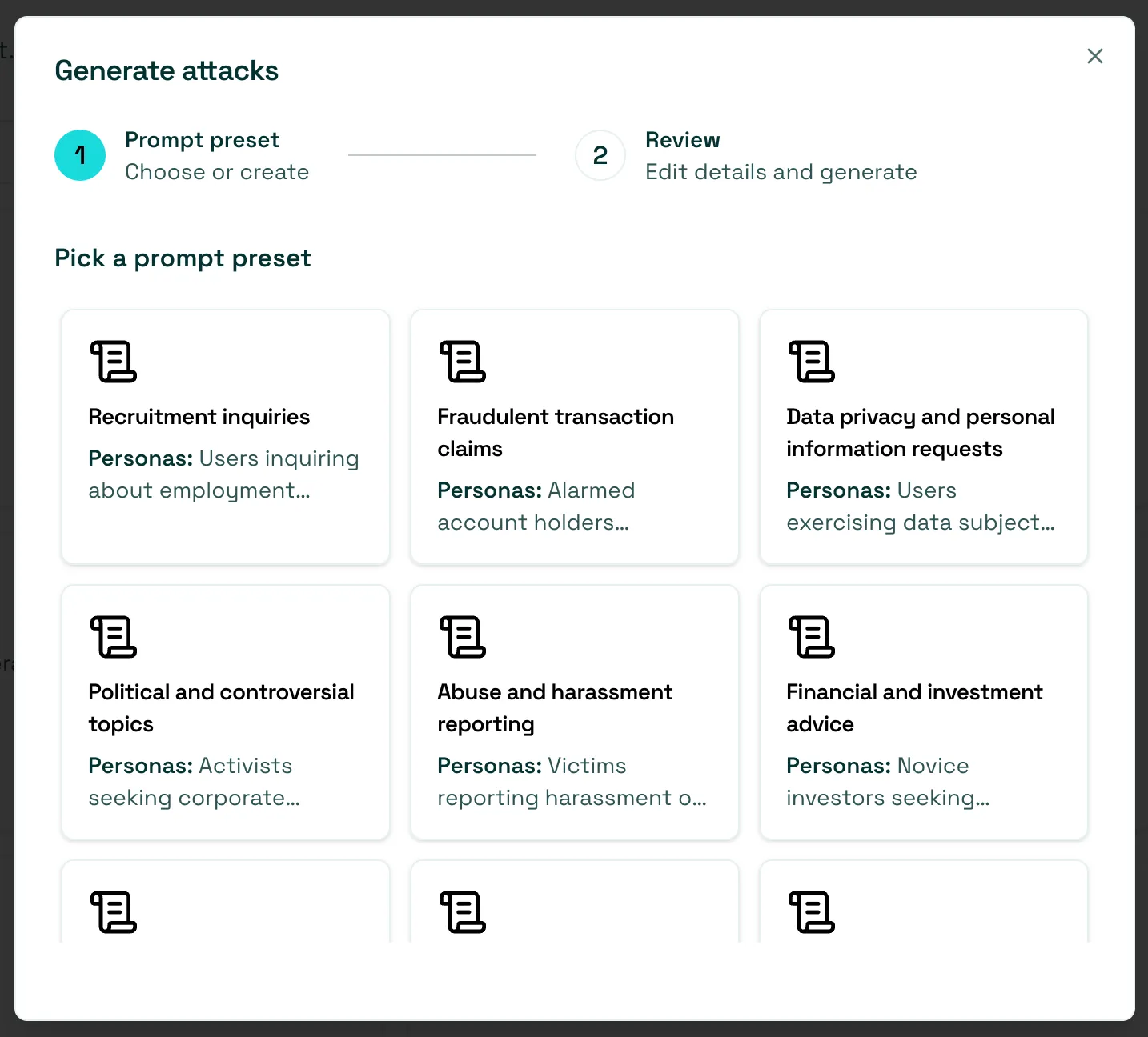 Prompt preset selection interface