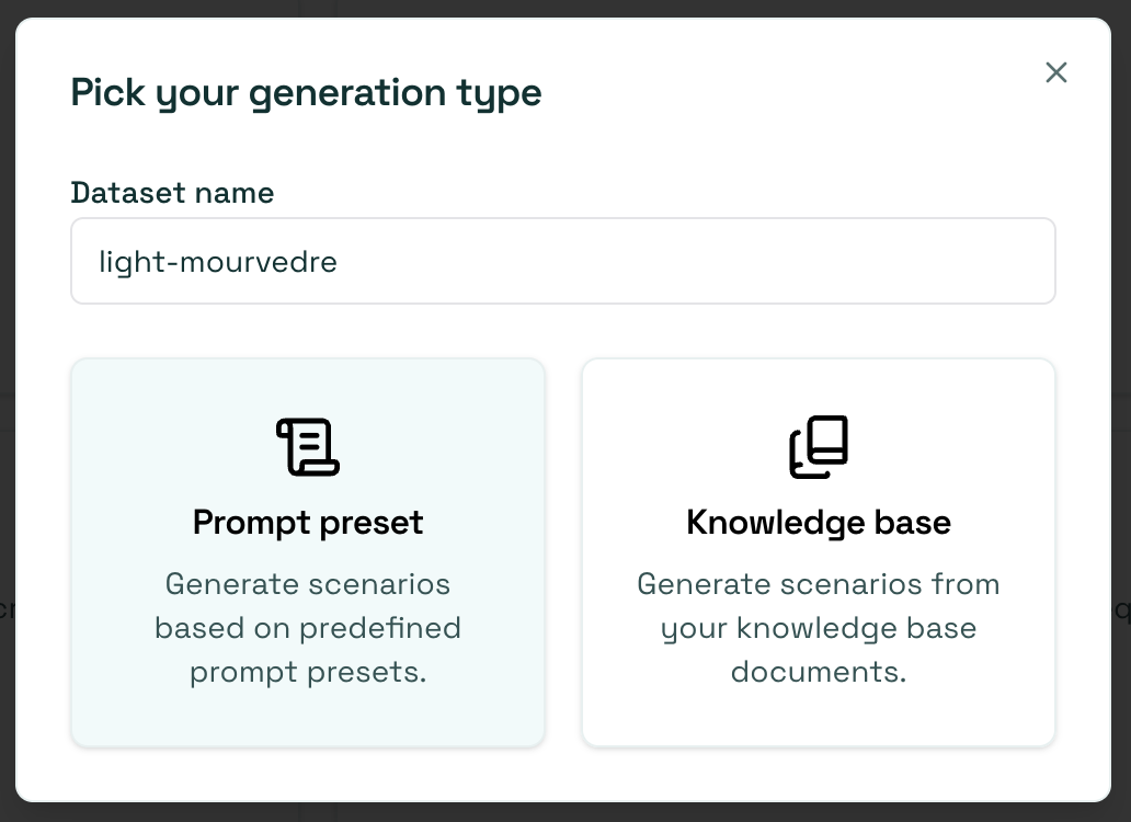 Select prompt preset option from generation modal