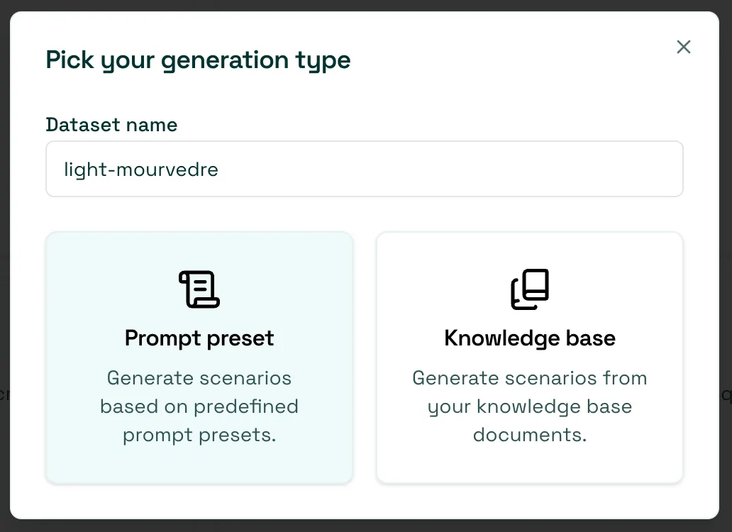 Select prompt preset option from generation modal