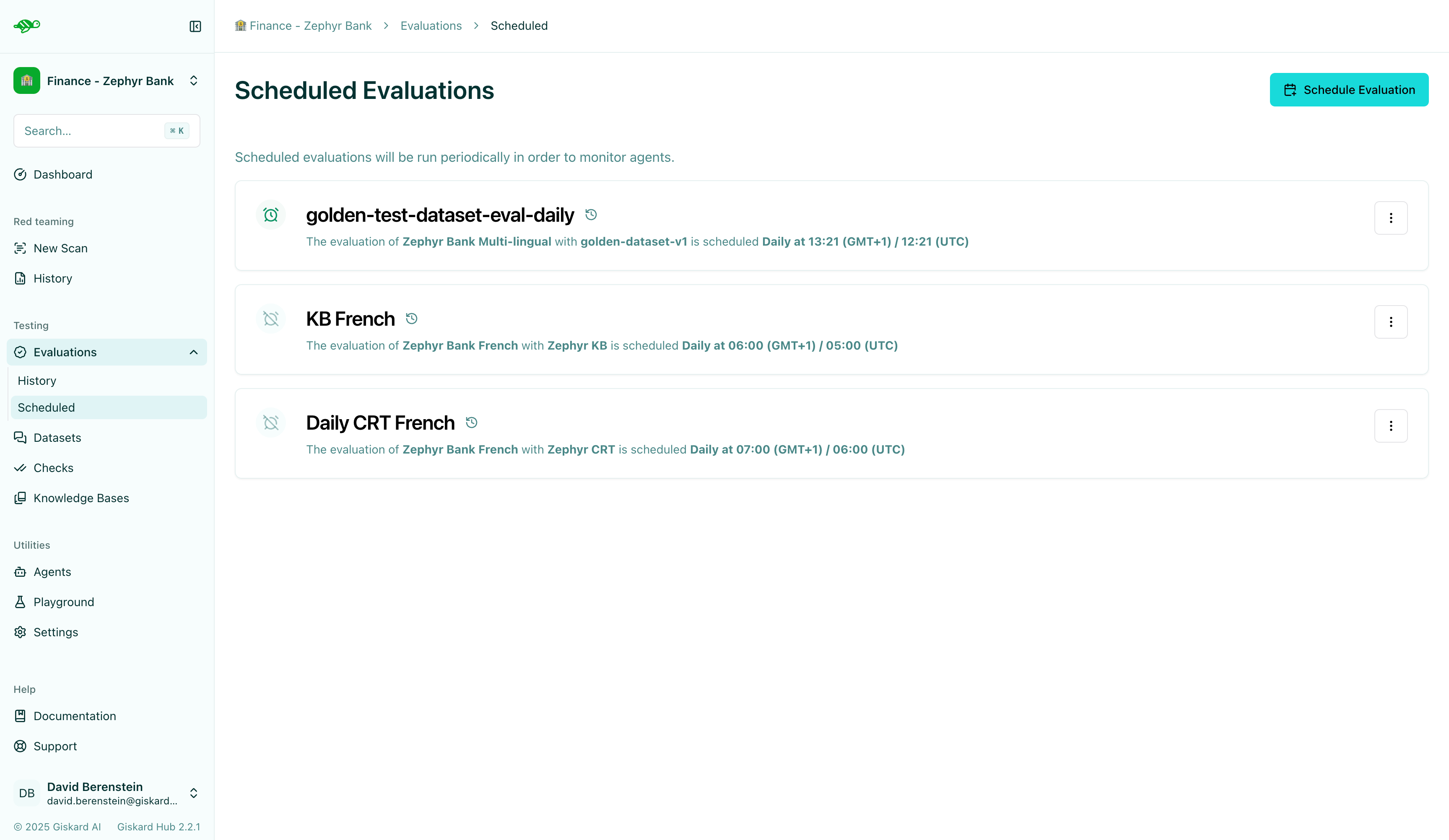Evaluation schedule list