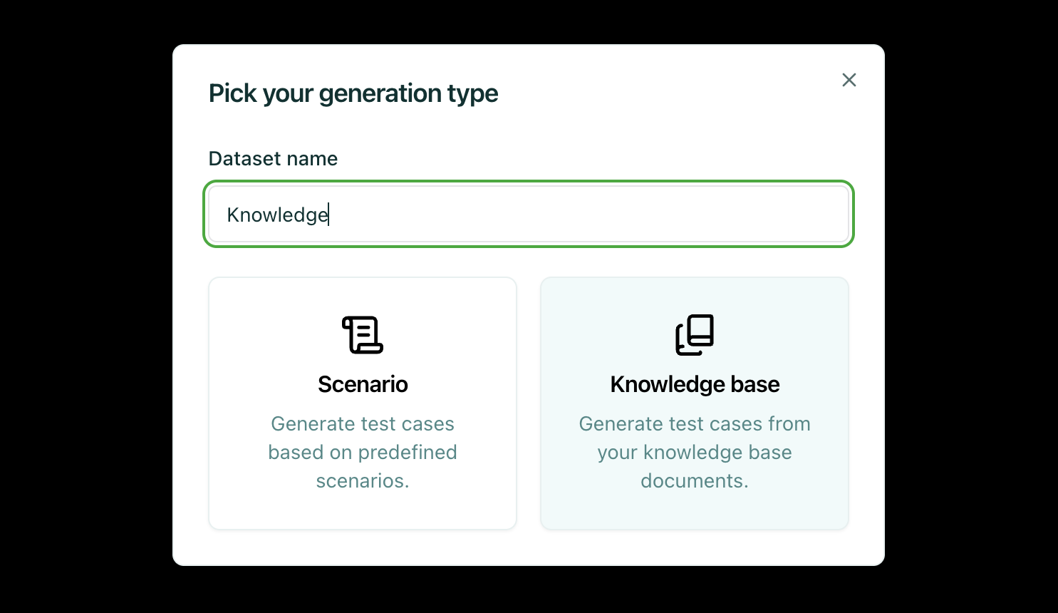 Select scenario option from generation modal