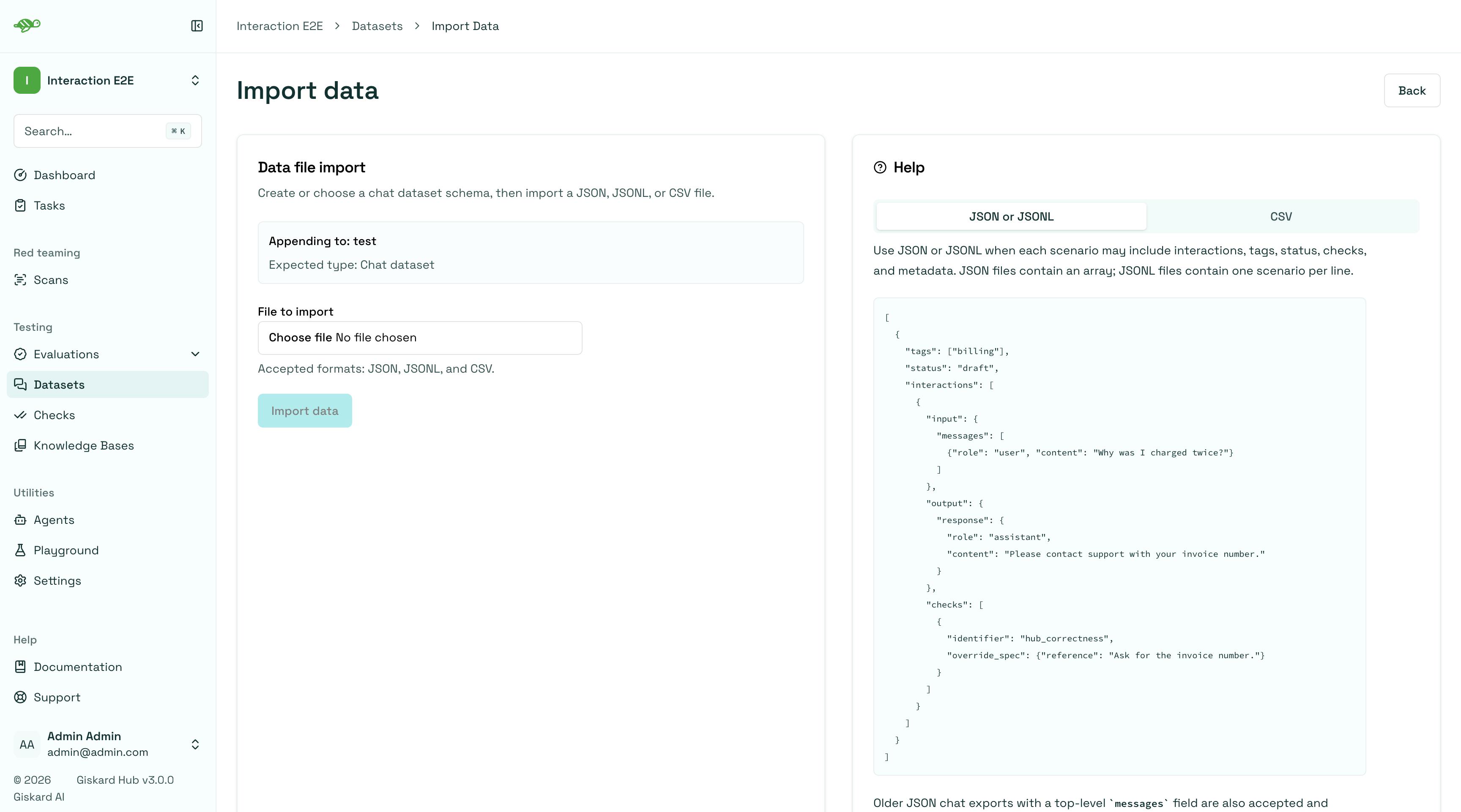 Import flow, step 2: choosing the file to import